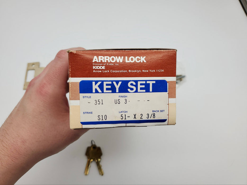 Arrow Entry Door Knob Lock Bright Brass US3 351 2-3/8 BS Vintage NOS