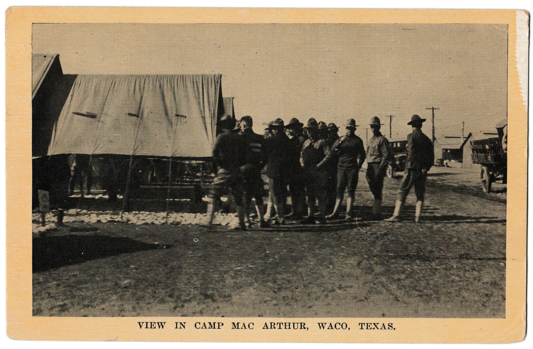 A.M. Simon Postcard Photograph WW1 View in Camp Mac Arthur Waco Texas USED