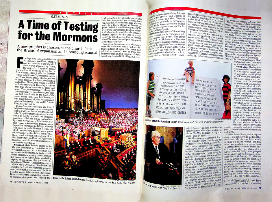 Newsweek Magazine November 25 1985 Mormon Church Bomb Scandal Spencer Successor 3