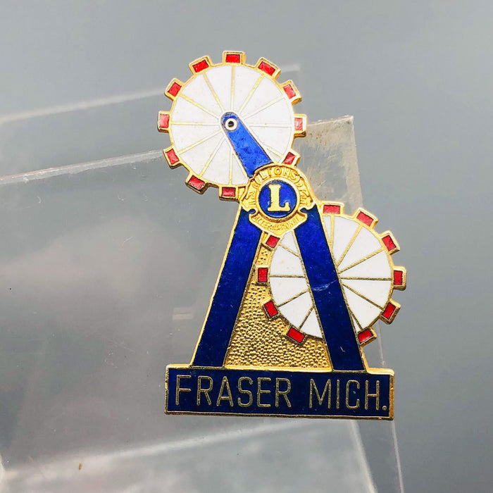 Vintage Lions Club Lapel Pin Pinback Fraser Michigan Ferris Wheels Carnival Ride