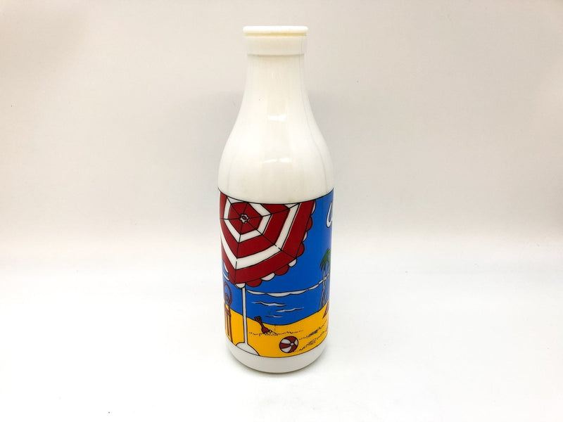Vintage Carlton Milk Glass Bottle White 10" Water Beach Scene Stamped Twelve 3