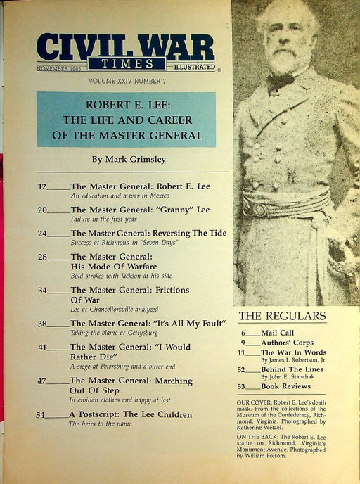 Civil War Times Magazine November 1985 Vol XXIV 7 General Lee A Special Volume 2