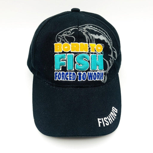 Funny Fishing Hat Baseball Cap Vintage Humor Born to Fish Forced Work Adjustable