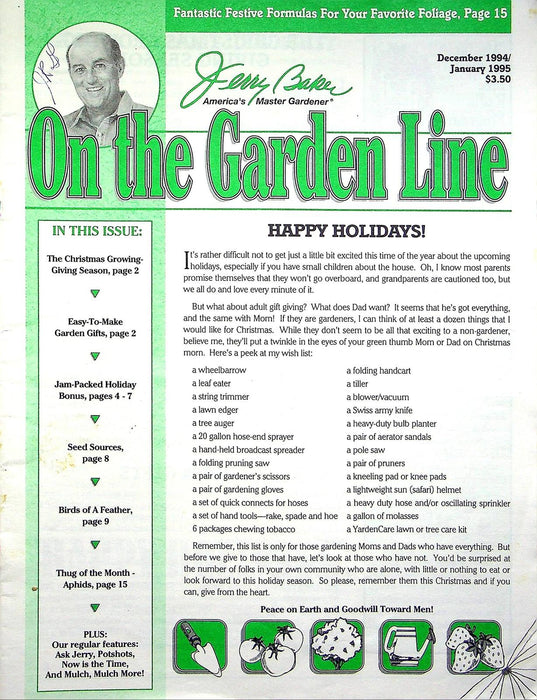 On The Garden Line Magazine December 1994 Christmas Growing, Garden Gifts