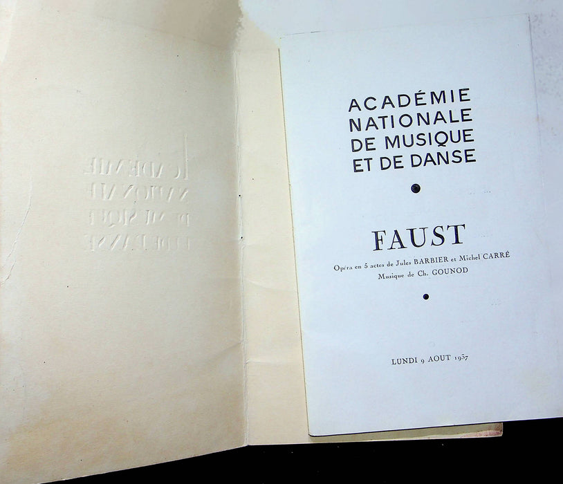 French Program Faust 1937 Academie Nationale De Musique Symone Binois Chauvire