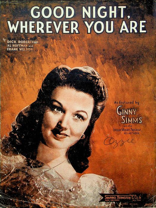 Good Night Wherever You Are Sheet Music Dick Robertson Sung by Ginny Simms 1944 1