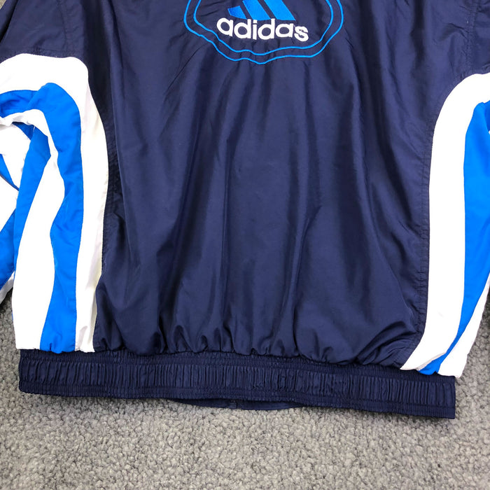 Vintage Adidas Windbreaker Jacket Large Polyester Blue Stripes Embroidered Logo