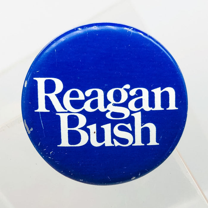 Reagan Bush Button Pin 1" Presidential Campaign Political Blue Columbia Ad 1980s