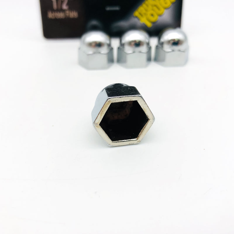 4pk Chrome 1/2" Hex Bolt Covers Metal Acorn Nut Caps Custom Car Truck Motorcycle