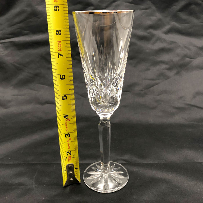 1ct Waterford Crystal Champaign Flute Lismore 8-7/8" Signed Glass Silver Rim