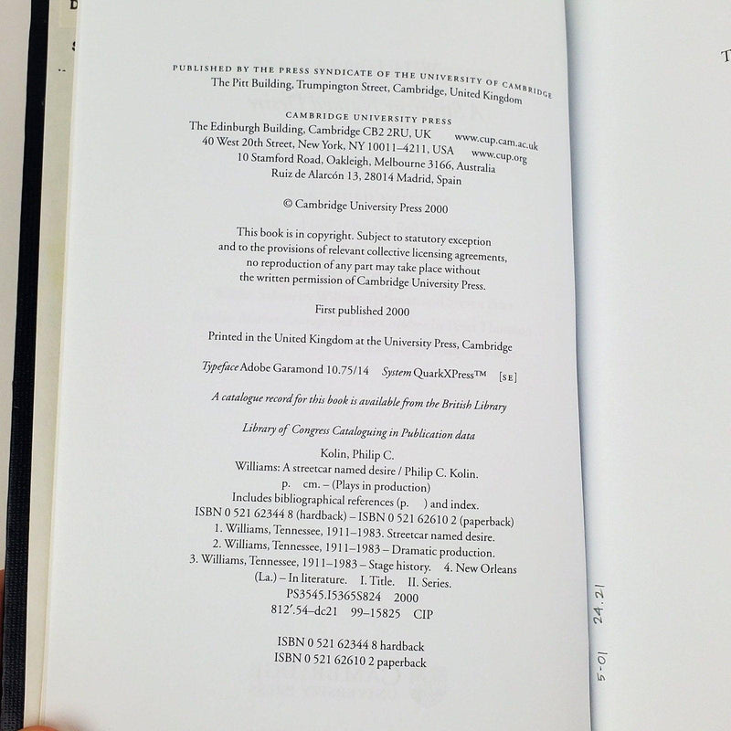 Williams: A Streetcar Named Desire Plays in Production 2000 HC Book 6