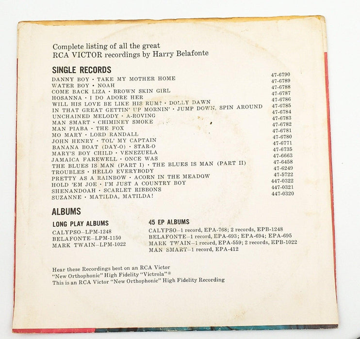 Harry Belafonte Mo Mary 45 RPM Single Record RCA 1956 w/ Sleeve 2