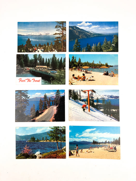 Vintage Lake Tahoe Postcards Feed the Trout Beaches Skiing Meek's Bay (Lot of 7)