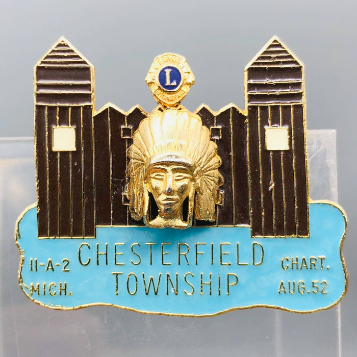 Vintage Lions Club Lapel Pin Pinback Chesterfield Township 11-A-2 Michigan Teal