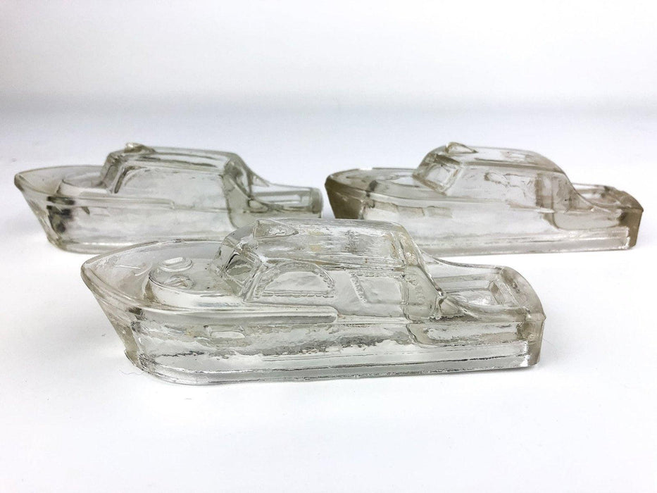 3 Glass Military Boats Candy Container Clear Bottom Open Serialized 10, 11, 12 4