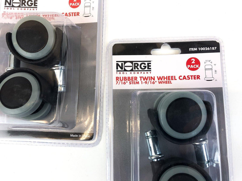 Lot of 4 Norge Rubber Twin Wheel Caster 7/16" Stem 1-9/16" Wheel #10026187 4