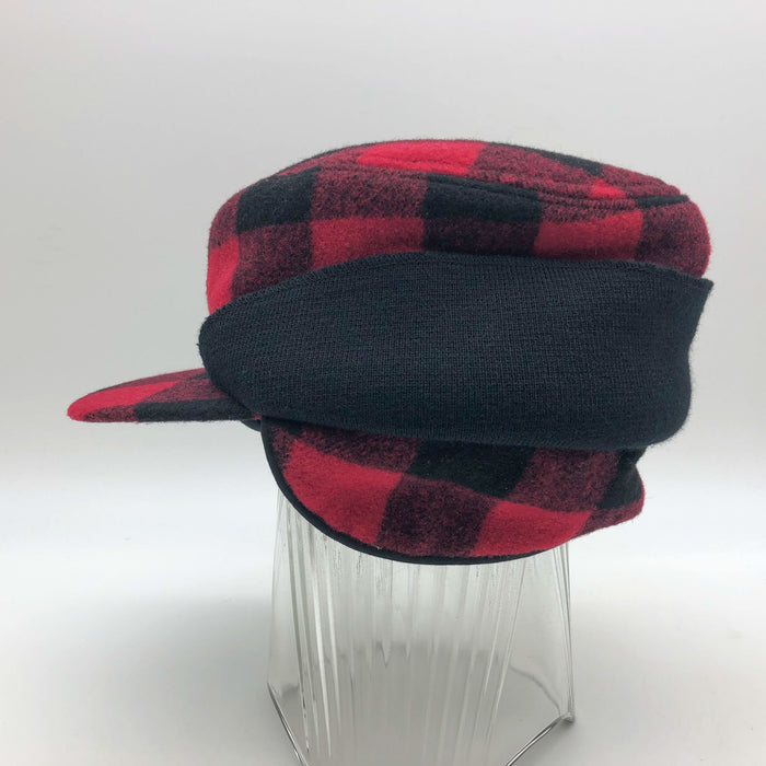 Dorfman Pacific Hat Medium Hunter Lumberjack Red Plaid Flannel Crown Cap Wool