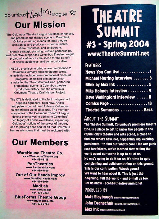 Theatre Summit Magazine 2004 # 3 Michael Herring, Mike Holmes, Dave Wallingford 2