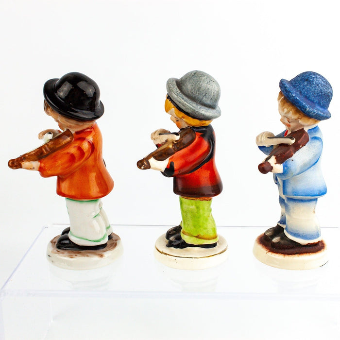 Occupied Japan Little Boy Fiddlers w/ Derby Hats & Suspenders 3 5" Figurines 4