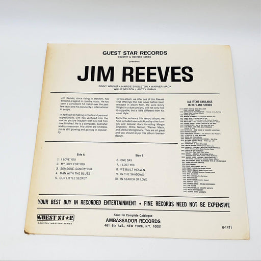 Jim Reeves I Love You LP Record Guest Star G-1471 2