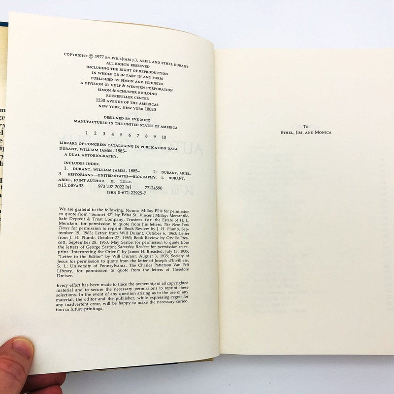 Will And Ariel Durant Hardcover 1977 Historians Dual Autobiography United States 8