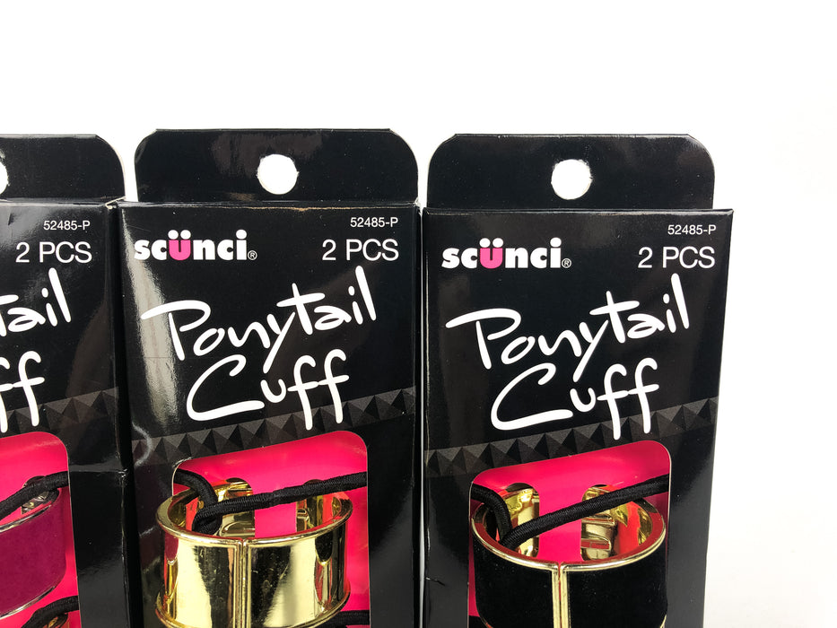 6-CT Scunci Ponytail Holder Cuff Hinged Hair Tie Black Pink Velvet Gold Silver