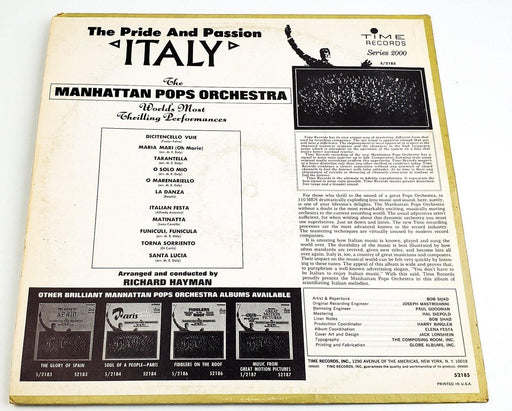 The Manhattan Pops Orchestra Italy, The Pride & Passion 33 RPM LP Record 1965 2