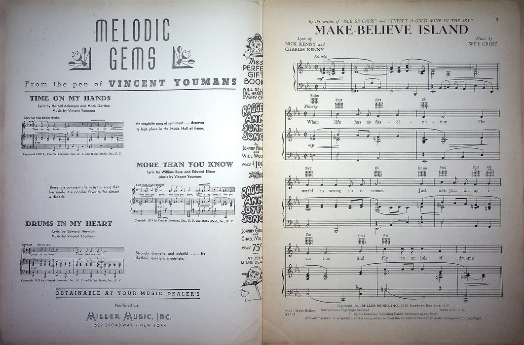 Vintage Sheet Music Make Believe Island Glenn Miller 1940 Kenny Grosz Piano Love 3