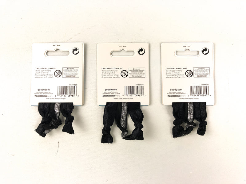9-pcs Goody Ponytail Hair Ties Bows Ribbon Elastics Black Silver Sparkle 06965