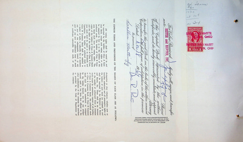 Reiter Dairy Company Stock Certificate Bond Scripophilly Akron Ohio 1965 No 245