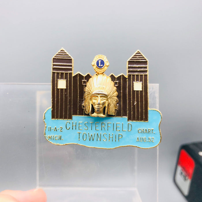 Vintage Lions Club Lapel Pin Pinback Chesterfield Township 11-A-2 Michigan Teal