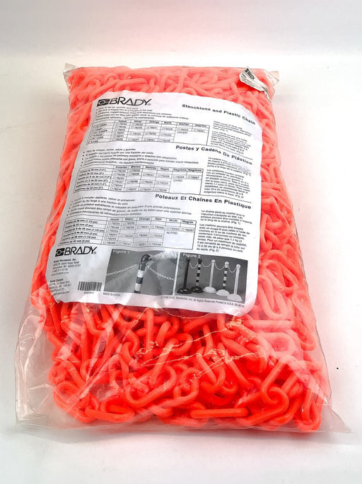 Plastic Safety Warning Chain Barrier Orange 100ft Polyethylene 2" Brady Y70238 1