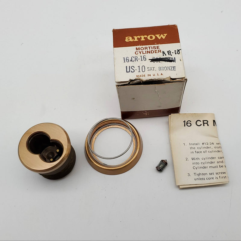 Arrow Mortise Cylinder Housing 16 CR-16 Satin Bronze US10 AR18 CAM NOS