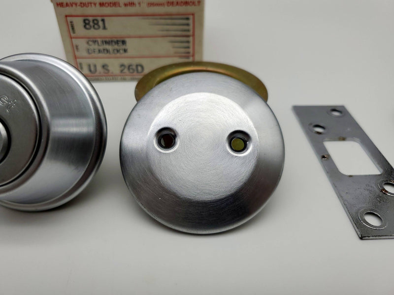 Kwikset Single Cylinder Deadbolt Satin Chrome Model 881 Auxiliary with Blank NOS