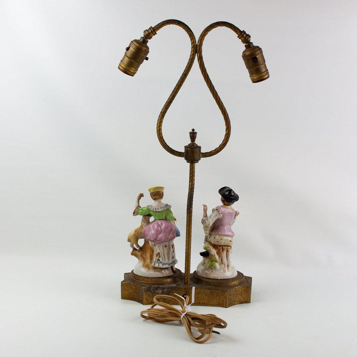 Occupied Japan Lady Lamp Double Student French Provincial Man Woman Sheep 19" 7