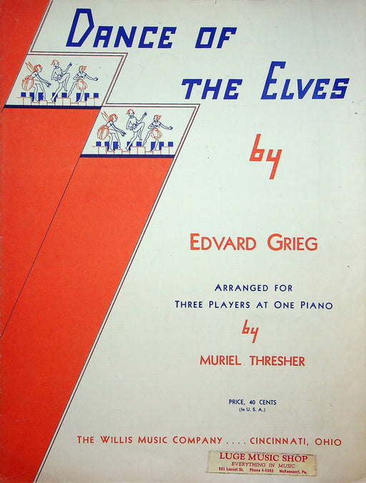 Dance of the Elves Sheet Music Edvard Grieg 1941 Piano Song 3 Players Thresher 1