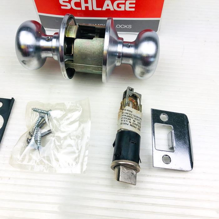 Schlage Privacy Locking Bolt Latch Doorknob F40N-00-PLY-626 Satin Chrome New NOS