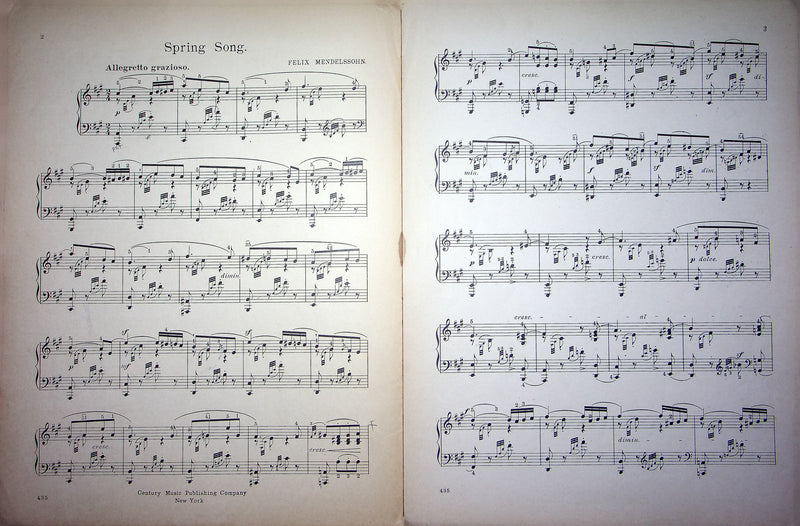 Vintage Sheet Music Spring Song Felix Mendelssohn No 435 Classical Piano 3