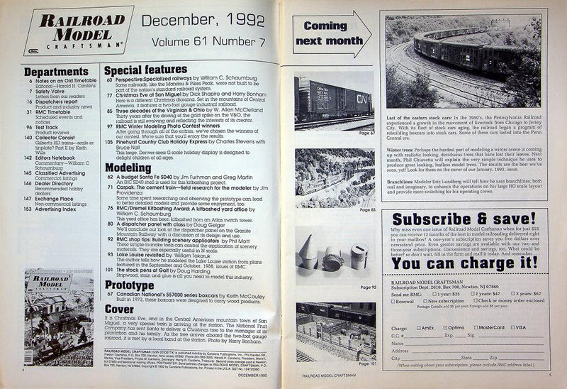 Railroad Model Craftsman Magazine December 1992 Vol 61 No 7 Christmas San Miguel