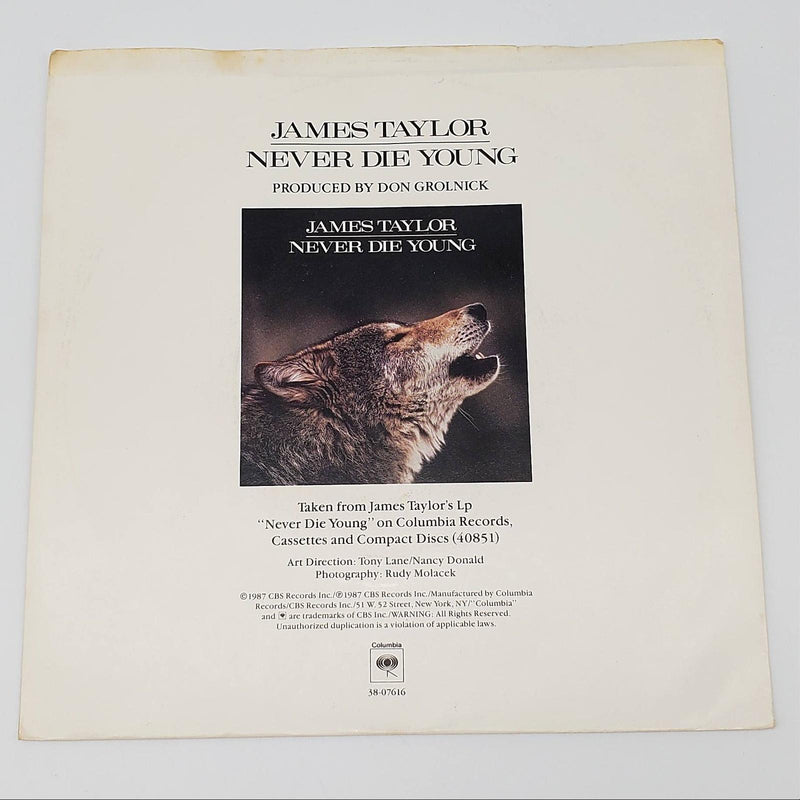 James Taylor Never Die Young Single Record Columbia 1987 38-07616 2