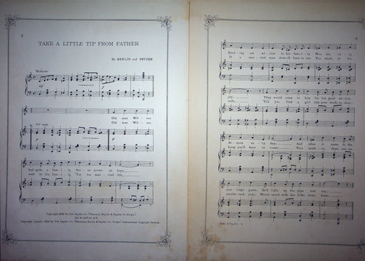 Sheet Music Take A Little Tip From Father Berlin Synder Jol Regan 1912 2