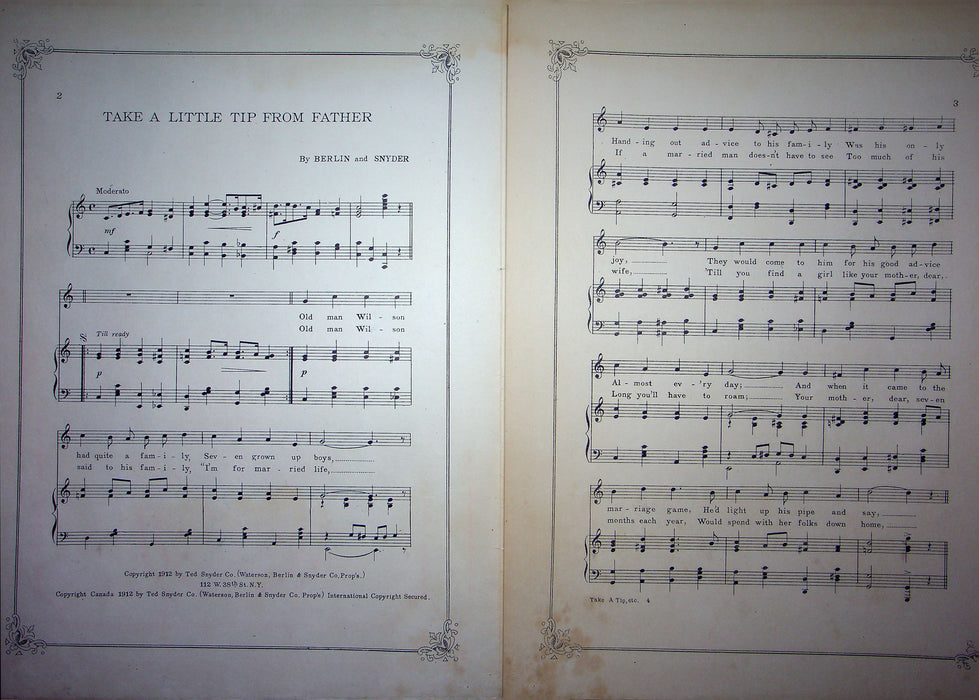 Sheet Music Take A Little Tip From Father Berlin Synder Jol Regan 1912 2