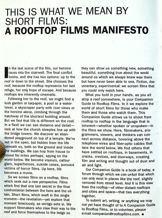 Companion Guide To Rooftop Films 2002 No. 1 How to Host Your Own Film Festival 3