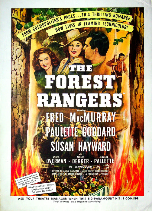 1942 The Forest Rangers Movie Print Ad Fred MacMurray, Paulette Goddard 11"x9"