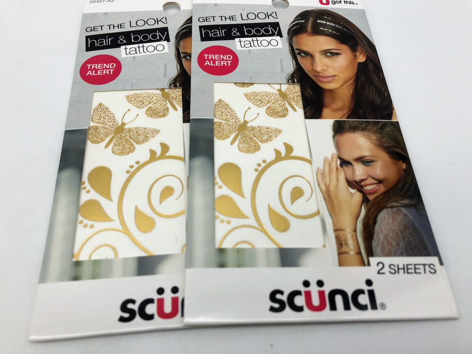 12-Sheets Scunci Hair Body Tattoo Art Motif Metallic Party Gold Silver 20457-A2