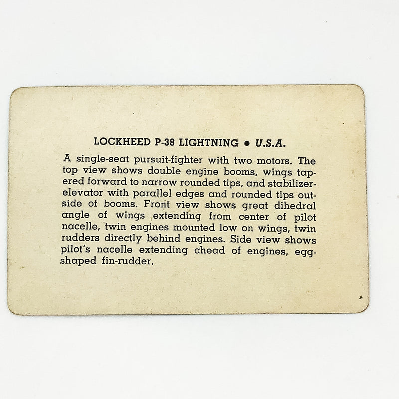WW2 Airplane Identification Flash Card Lockheed P-38 Lightning Pursuit Spotting 5