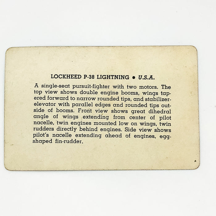WW2 Airplane Identification Flash Card Lockheed P-38 Lightning Pursuit Spotting 5