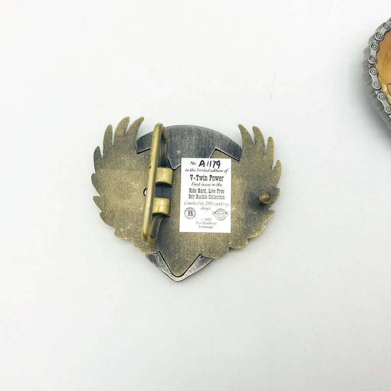 Pewter Belt Buckle V-Twin Power American Pride Motorcycle Biker Flag Eagle Wings