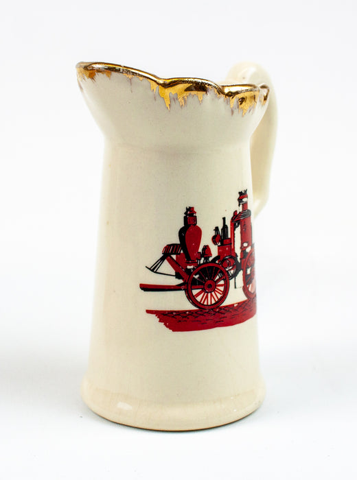 Vintage Ceramic Firetruck Design Creamer w/ Gold Trim