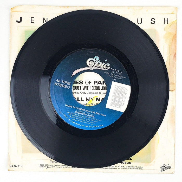 Jennifer Rush Flames of Paradise Duet w/ Elton John Record 45 Single Epic 1987 3